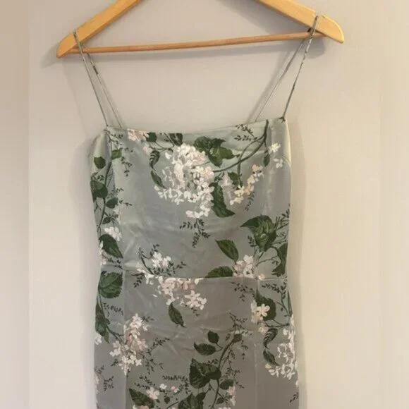 NEW Reformation Frankie Long Silk Dress in Tea Garden Green Floral | size 6 - Picture 8 of 12